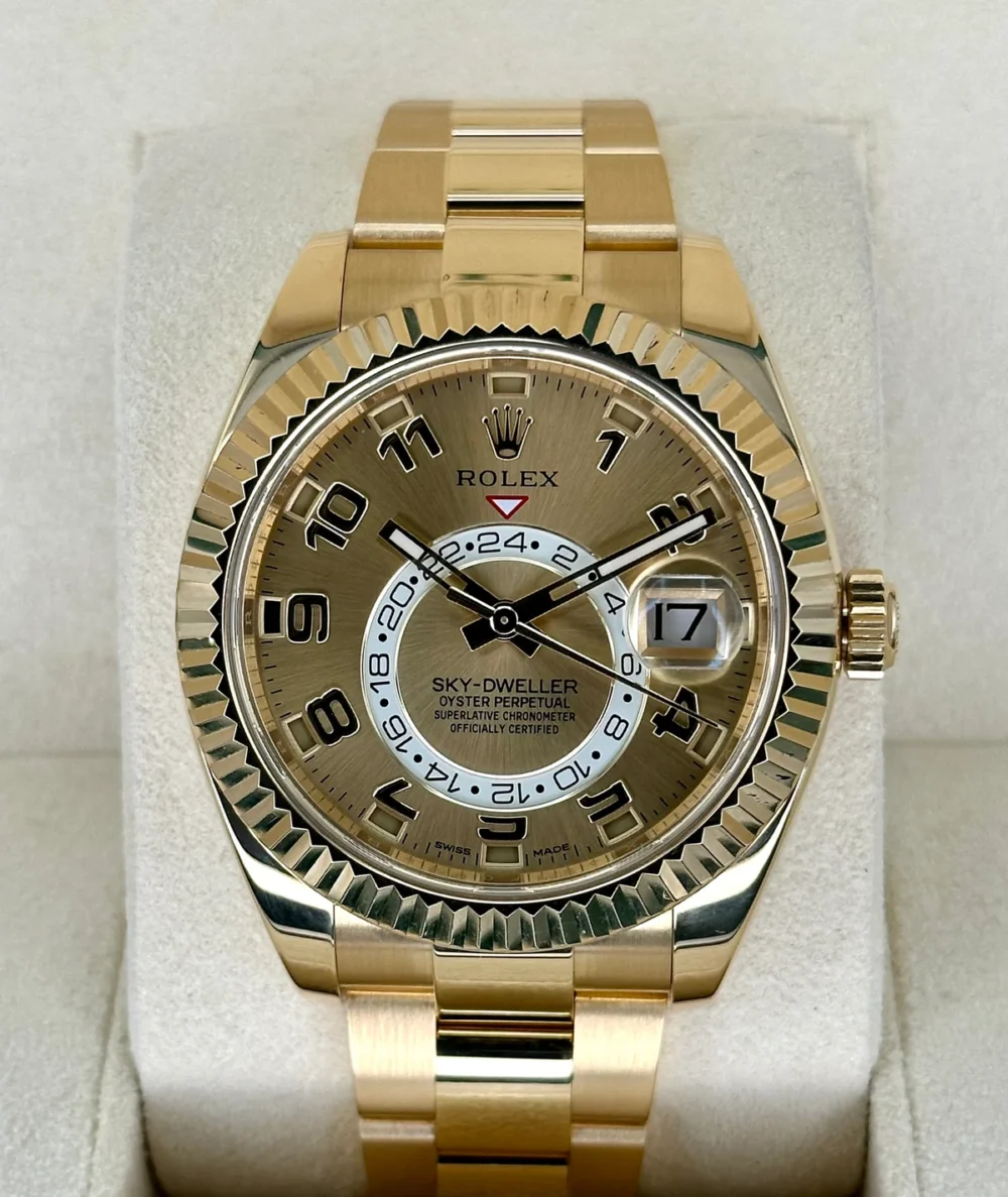 2017 Rolex Sky-Dweller 42mm 326938 Yellow Gold Oyster Champagne Dial