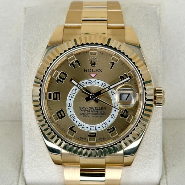 2017 Rolex Sky-Dweller 42mm 326938 Yellow Gold Oyster Champagne Dial