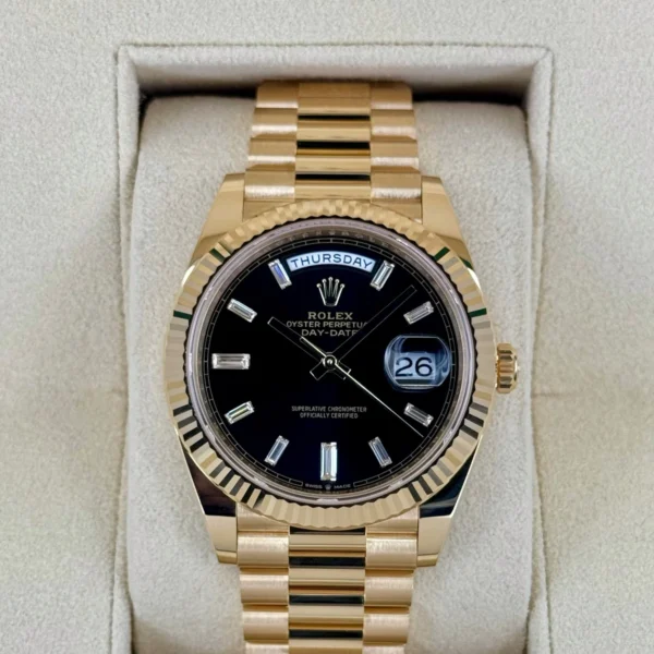 NEW 2025 Rolex Day-Date 40mm 228238 Black Diamond Baguette Dial
