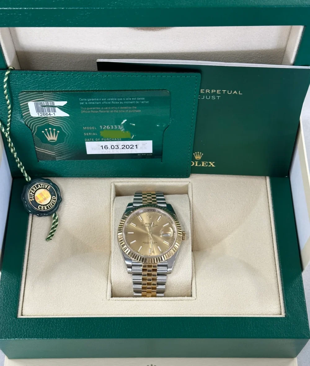 2021 Rolex Datejust 41mm 126333 Two-Tone Champagn Stick Dial
