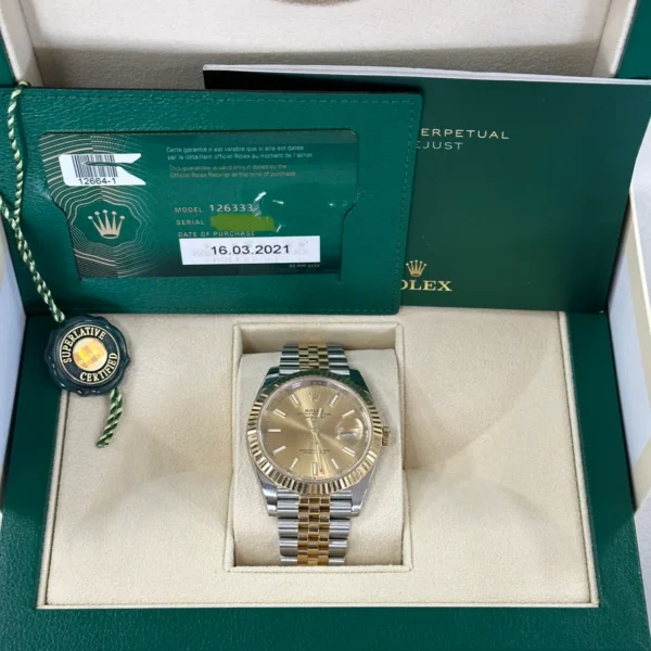 2021 Rolex Datejust 41mm 126333 Two-Tone Champagn Stick Dial