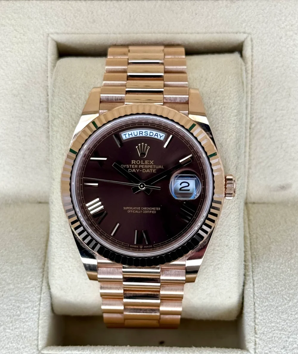 2021 Rolex Day-Date 40mm 228235 Presidential Rose Gold Chocolate Dial