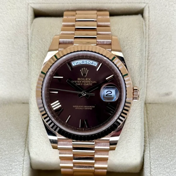 2021 Rolex Day-Date 40mm 228235 Presidential Rose Gold Chocolate Dial