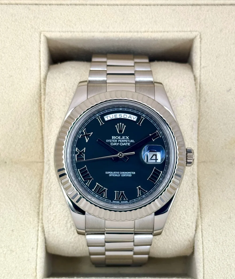 2015 Rolex Day-Date II 41mm 218239 White Gold Presidential Black Dial