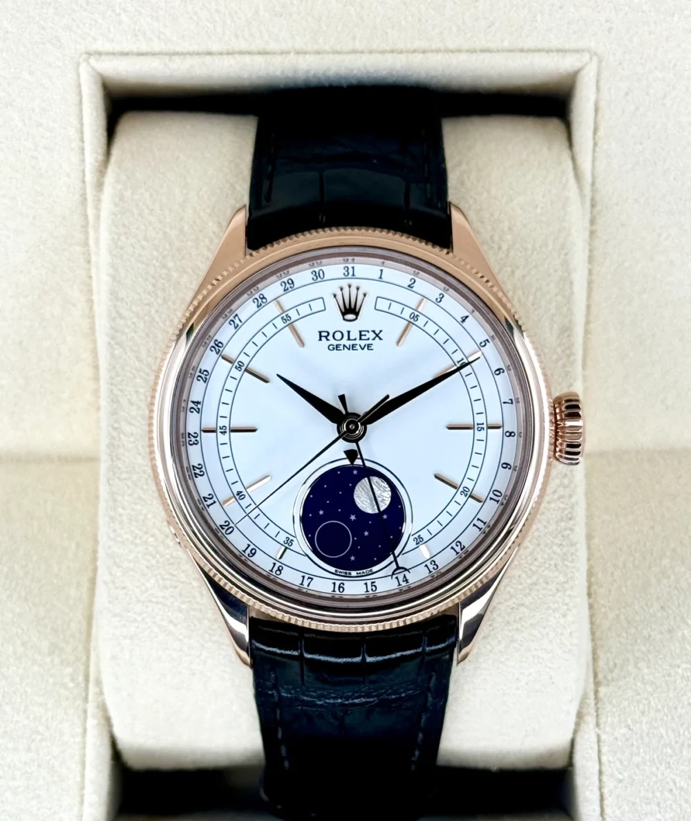 2018 Rolex Cellini Moonphase 39mm 50535 Rose Gold White Dial