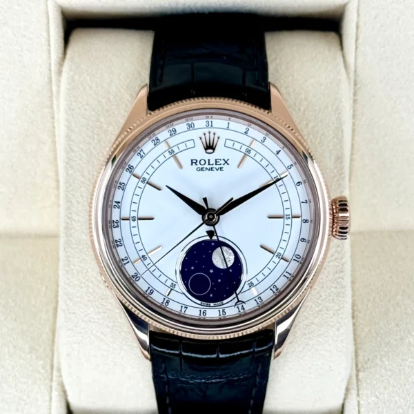 2018 Rolex Cellini Moonphase 39mm 50535 Rose Gold White Dial