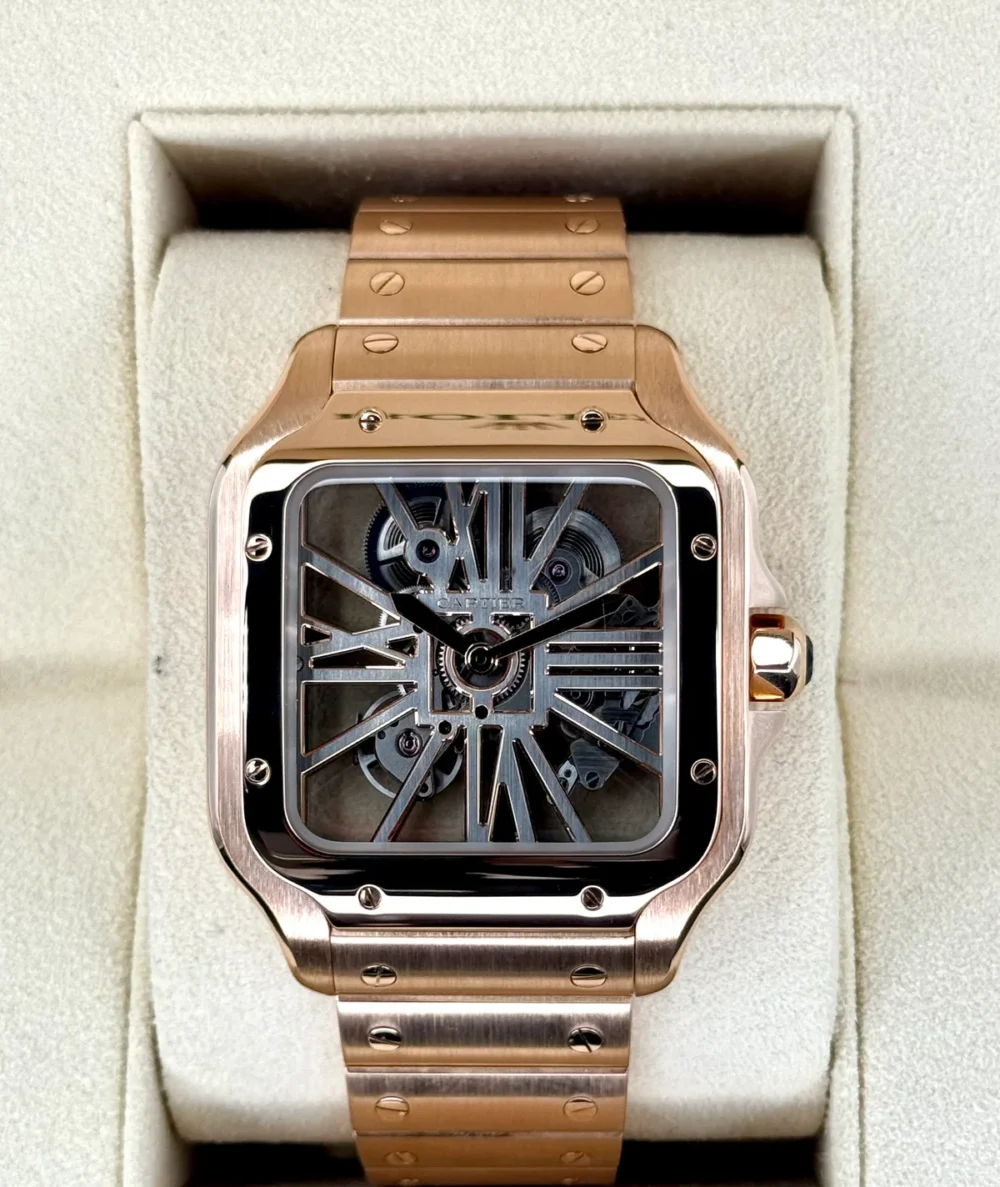 2020 Santos De Cartier 39.8mm WHSA0016 Rose Gold Skeleton Dial