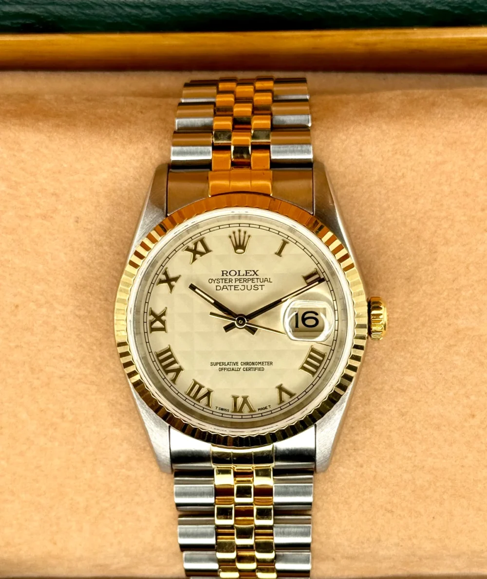 1995 Rolex Datejust 36mm 16233 Two-Tone White Pyramid Dial