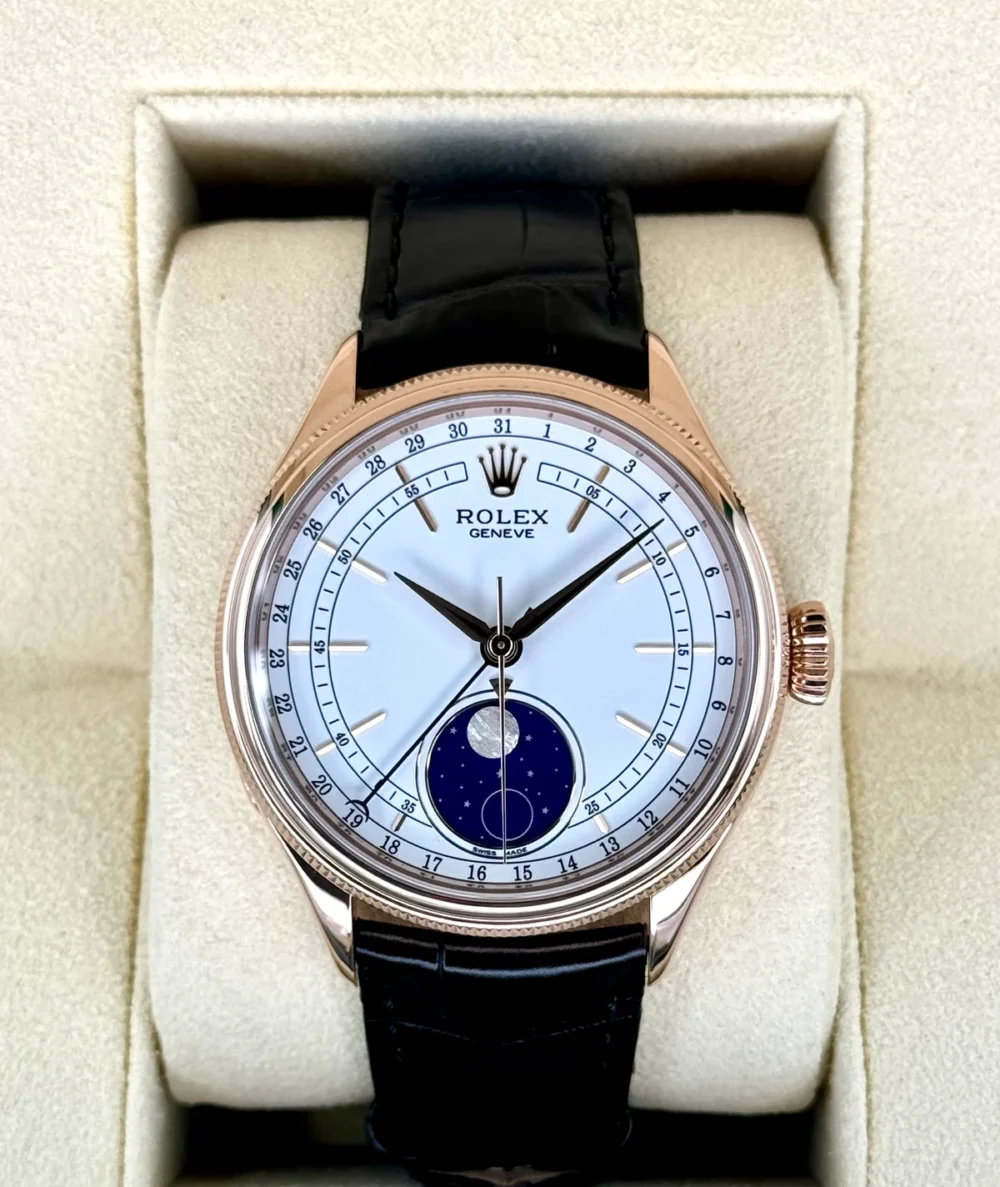 2018 Rolex Cellini Moonphase 39mm 50535 Rose Gold White Dial