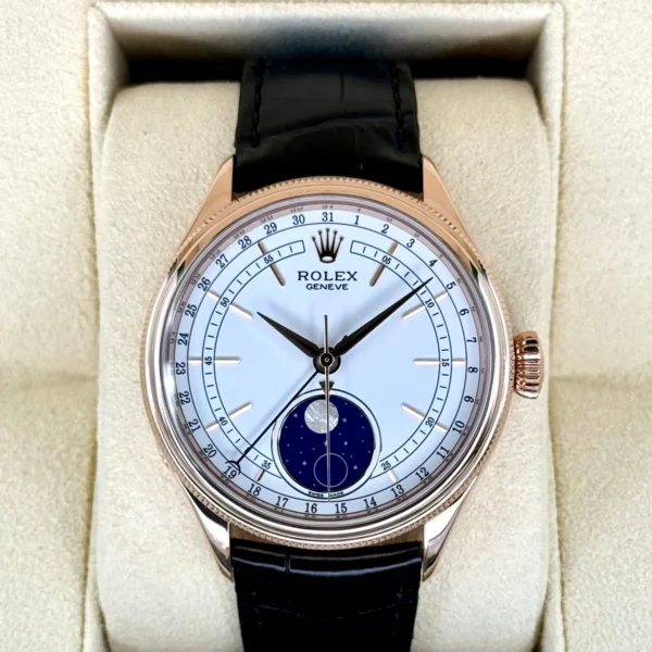 2018 Rolex Cellini Moonphase 39mm 50535 Rose Gold White Dial